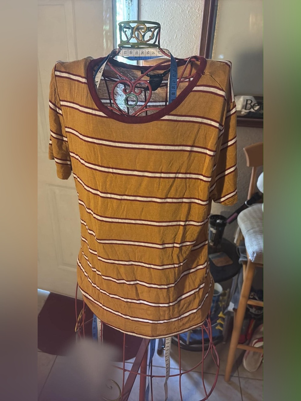 Striped Mustard Short-Sleeve Women's Top - Casual Comfort